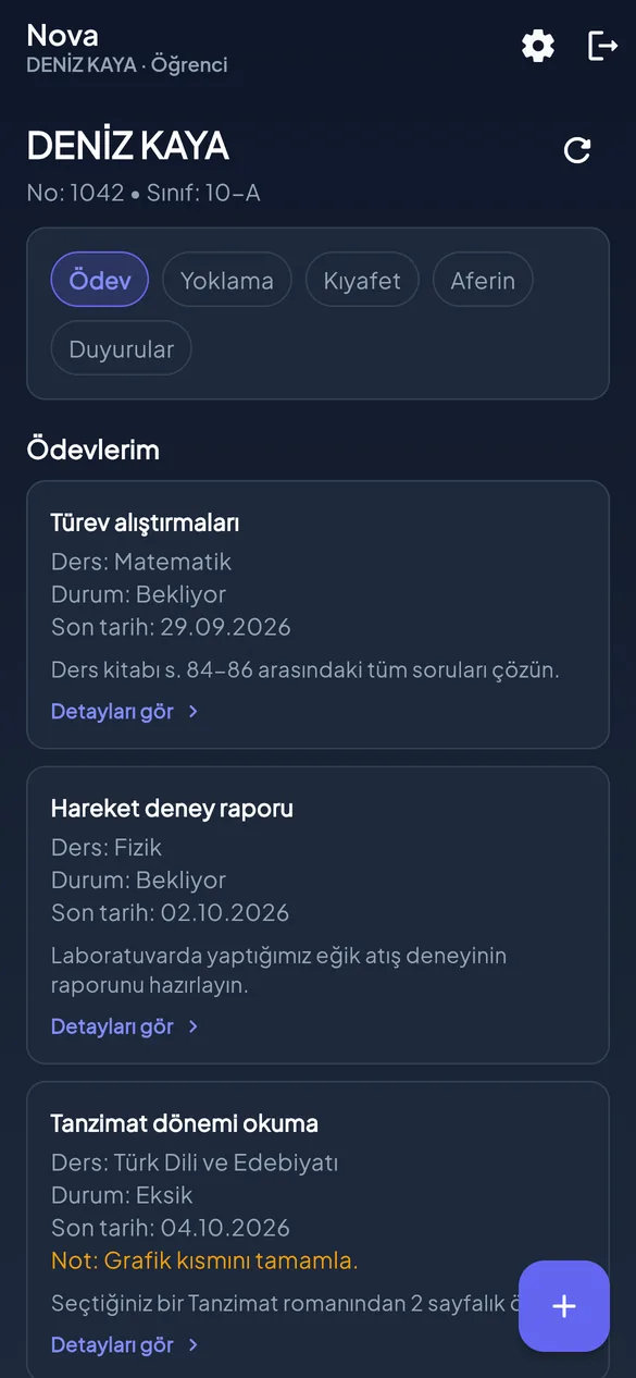 Öğrenci ödev ekranı